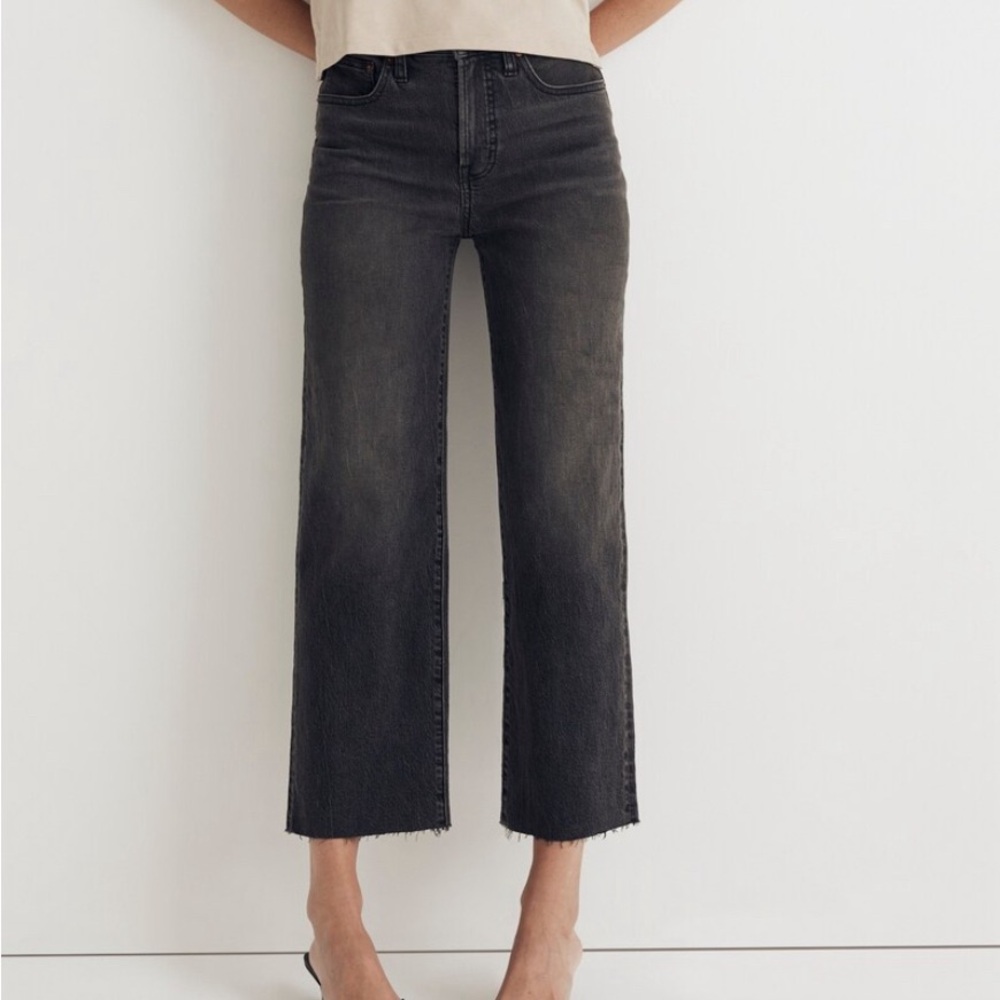 Madewell perfect vintage wide leg crop jean dark grey raw hem